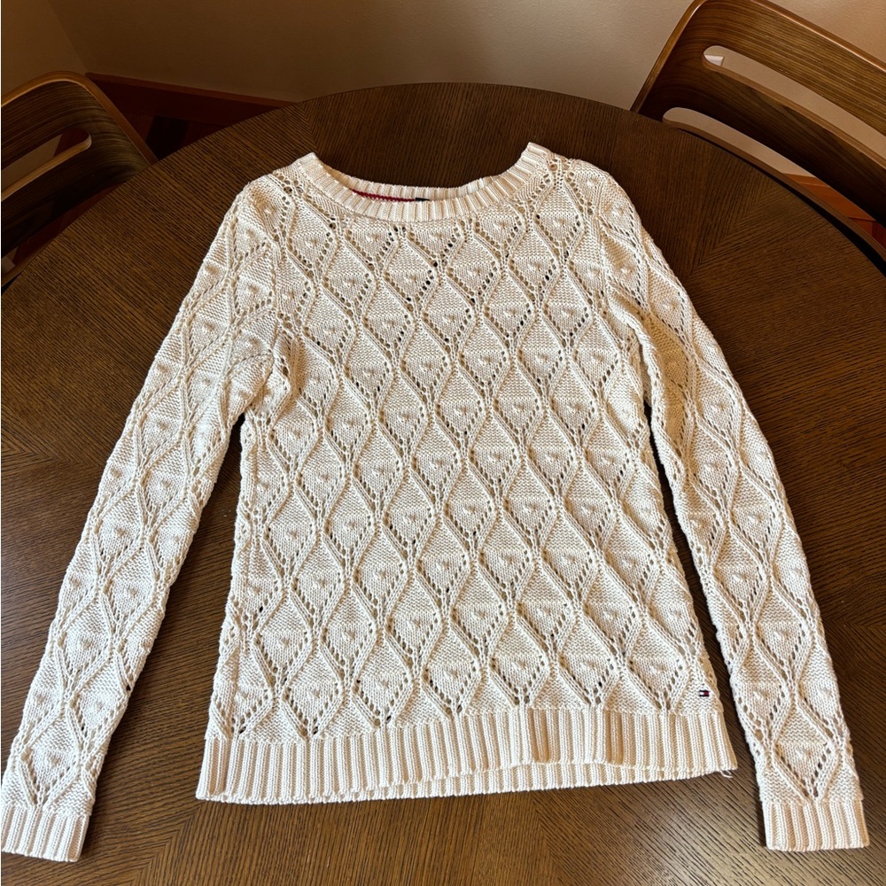 Tommy Hilfiger Cream Cable Knit Crew Neck Sweater